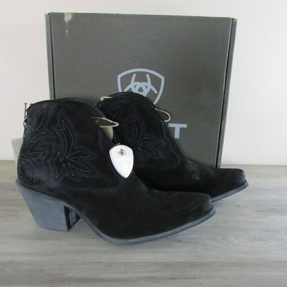 Ariat Women's Layla Western Ankle Boots - Distressed Black Suede - 10046888 - Picture 1 of 4